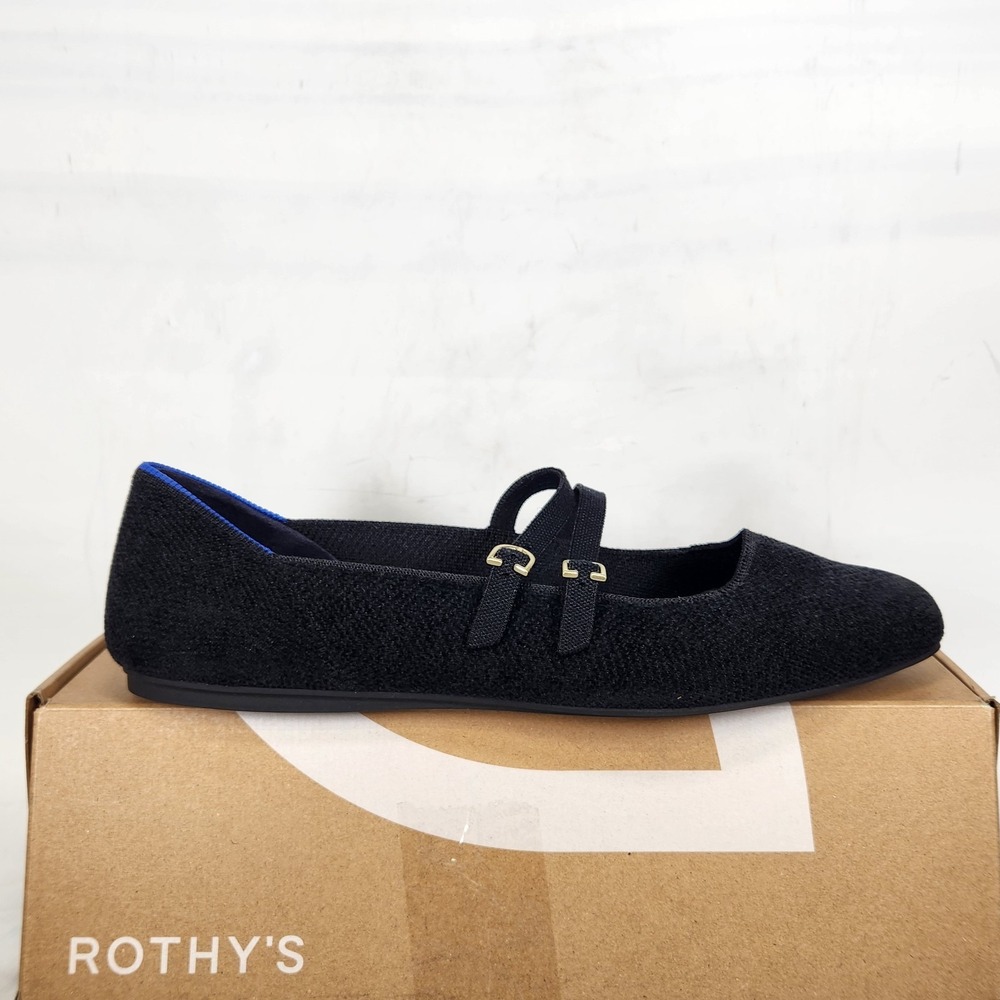 Rothy's The ReVelvet Double Buckle Mary Jane Women Size 12.5 Black Flat Shoes